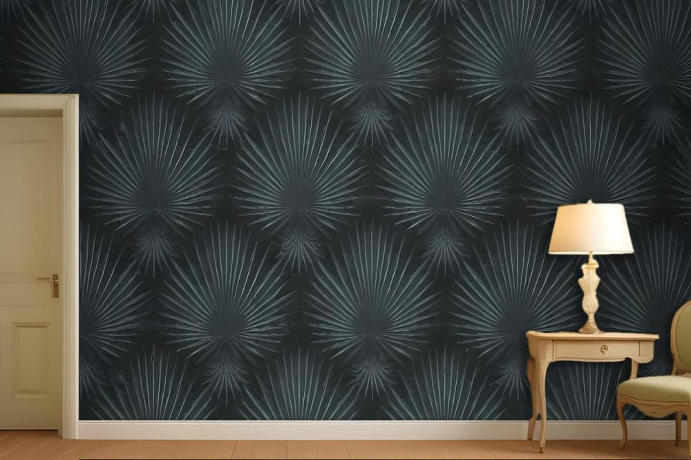 Dark Green Abstract Of Radiating Lines Sunburst Shapes Wallpaper Mural