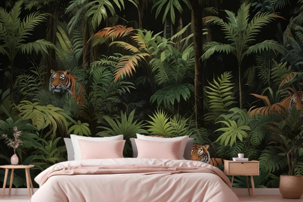 Dark Tropical Trees With Leopards Wallpaper Mural