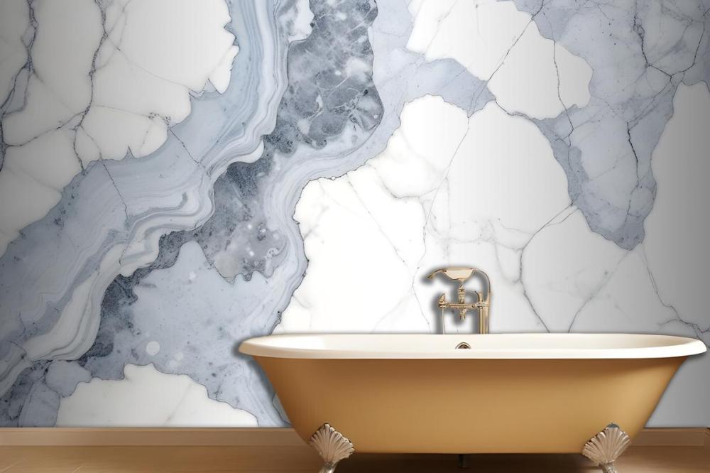 Deep Blue Clouded Marble Wallpaper Mural