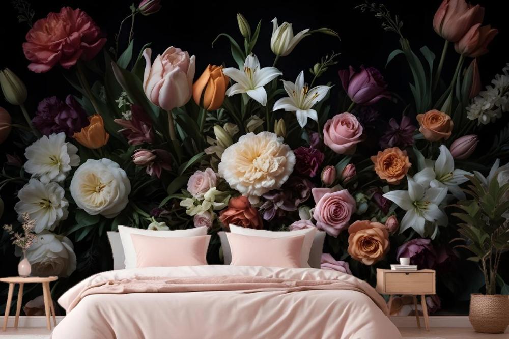 Dutch Dark Flowers Wallpaper Mural