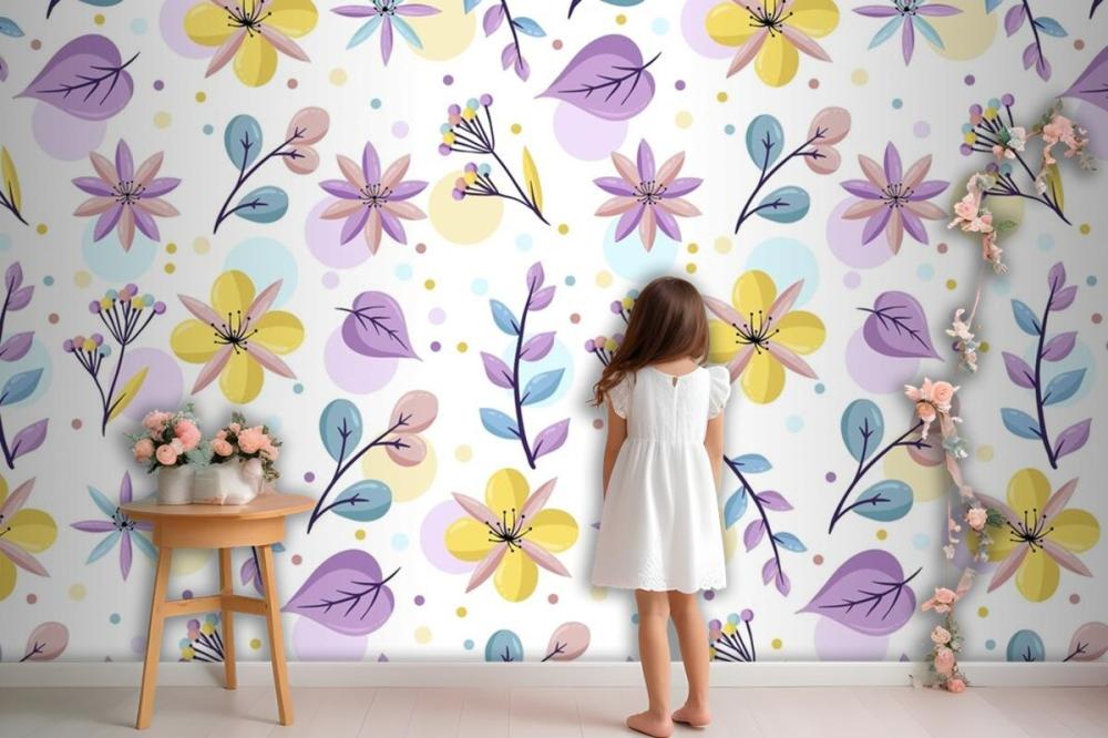 Floral Pattern With Pastel Colors Wallpaper Mural