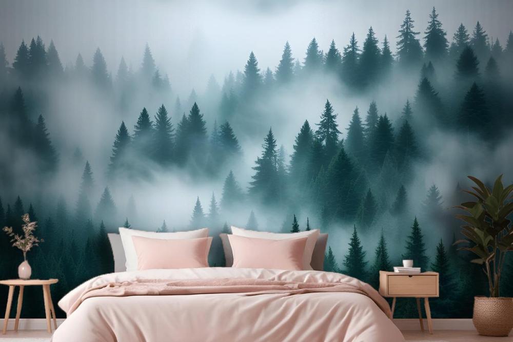 Foggy Pine Forest Wallpaper Mural