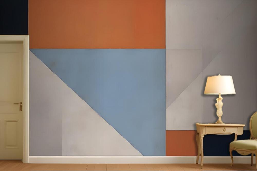 Geometric Abstract Composition With Various Shapes And Colors Including Orange Blue And Gray Wallpaper Mural