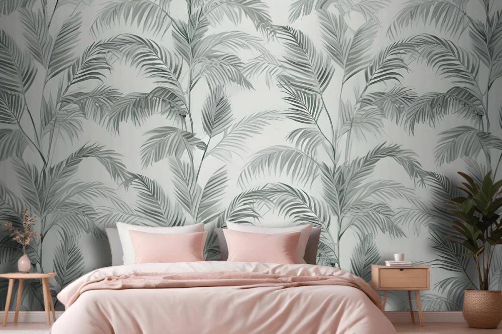 Green Inky Tropical Pattern Wallpaper Mural
