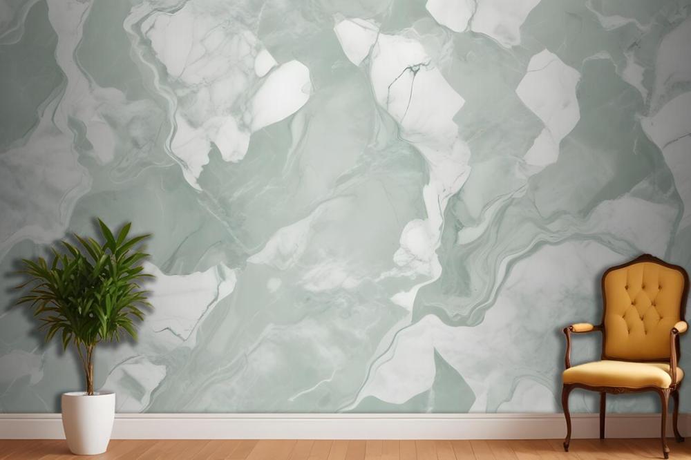 Green White Abstract Marble Wallpaper Mural