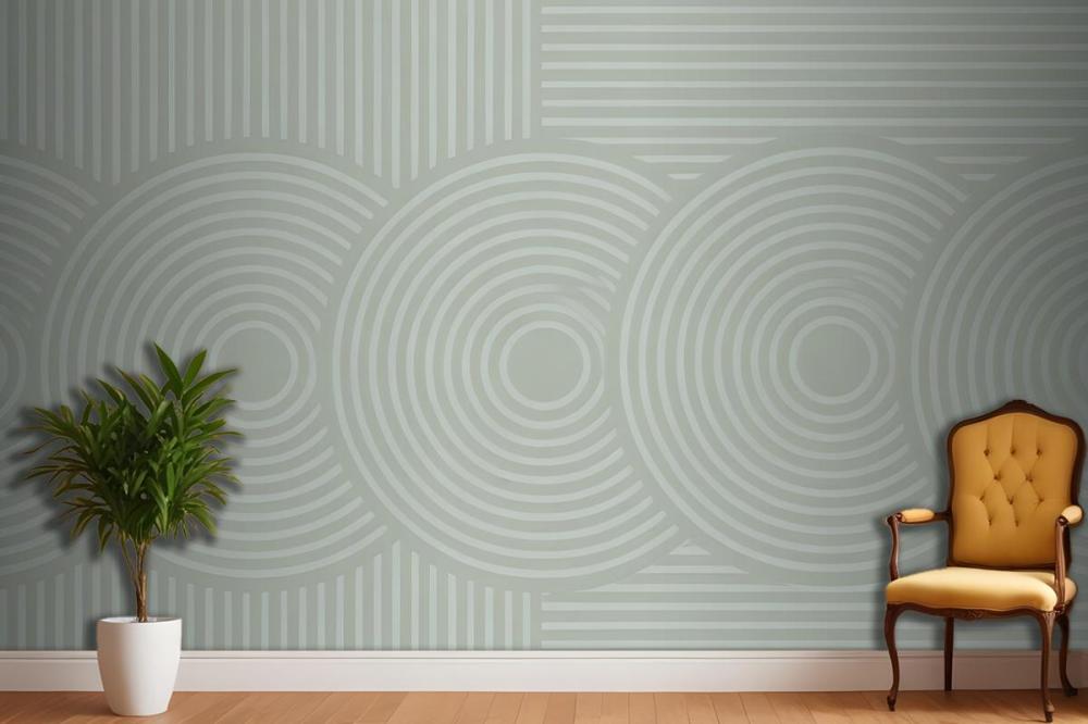 Light Green Background Concentric Circles Vertical Lines Wallpaper Mural