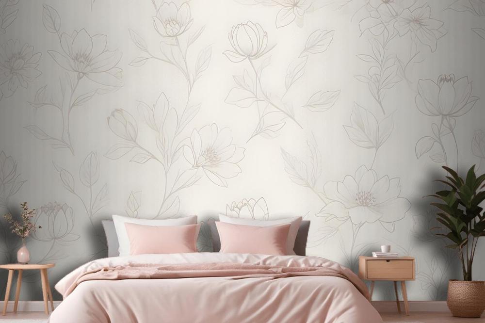 Minimalist Cream Cherry Blossom Mural