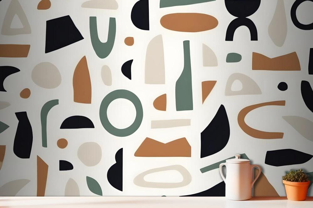 Navy & Brown Abstract Shapes Wallpaper Mural