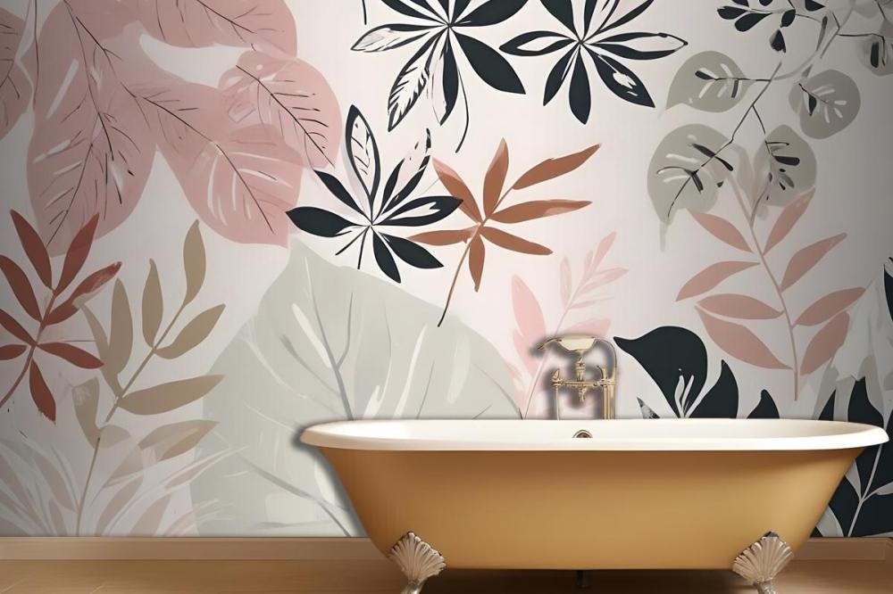 Neutral And Green Modern Botanical Plants Wallpaper Mural