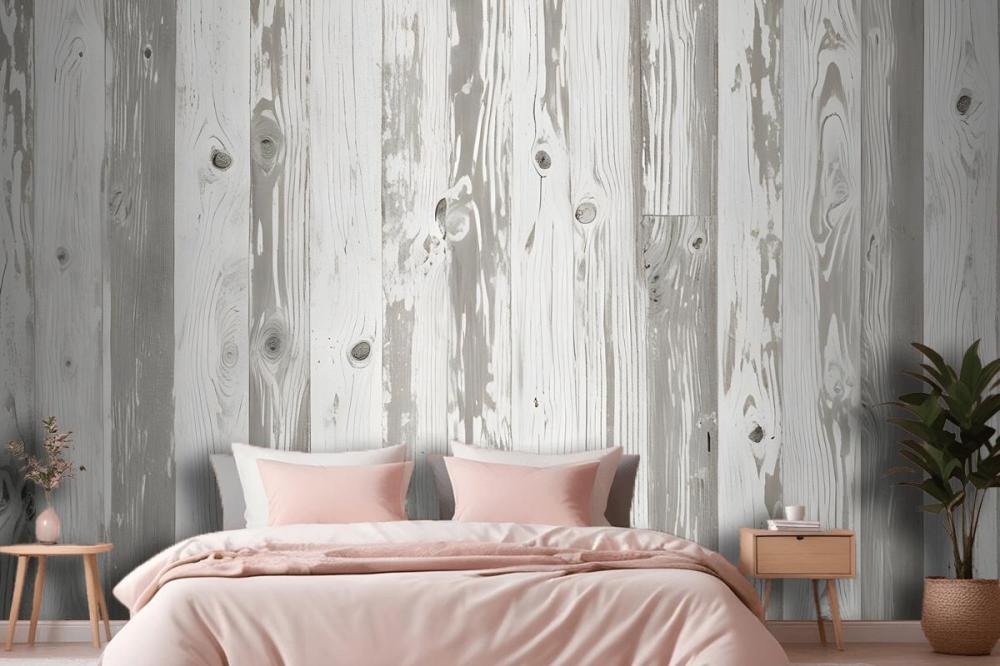 Neutral Printed Wood Panel Effect Wallpaper Mural