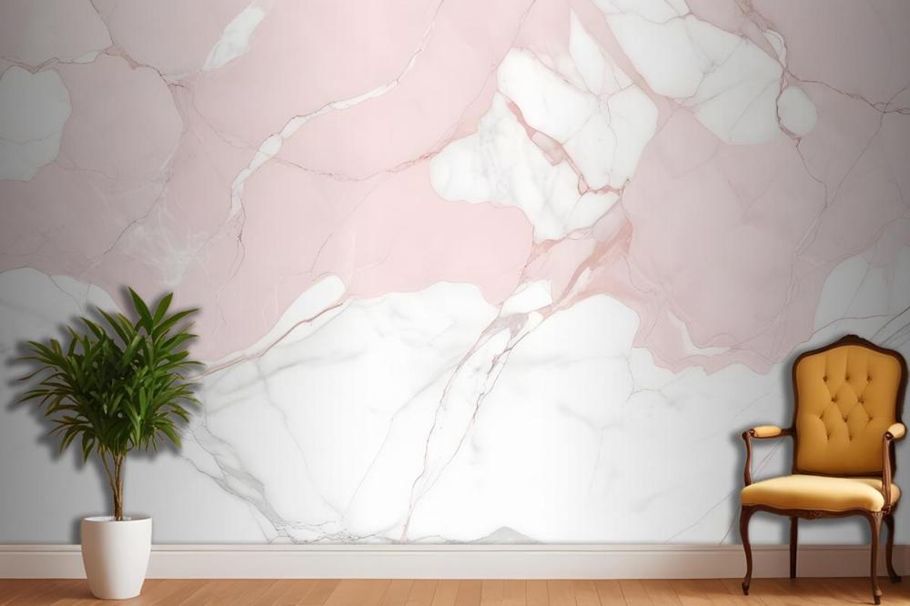 Pale Pink And White Marble Texture With Subtle Veining Patterns Wallpaper Mural