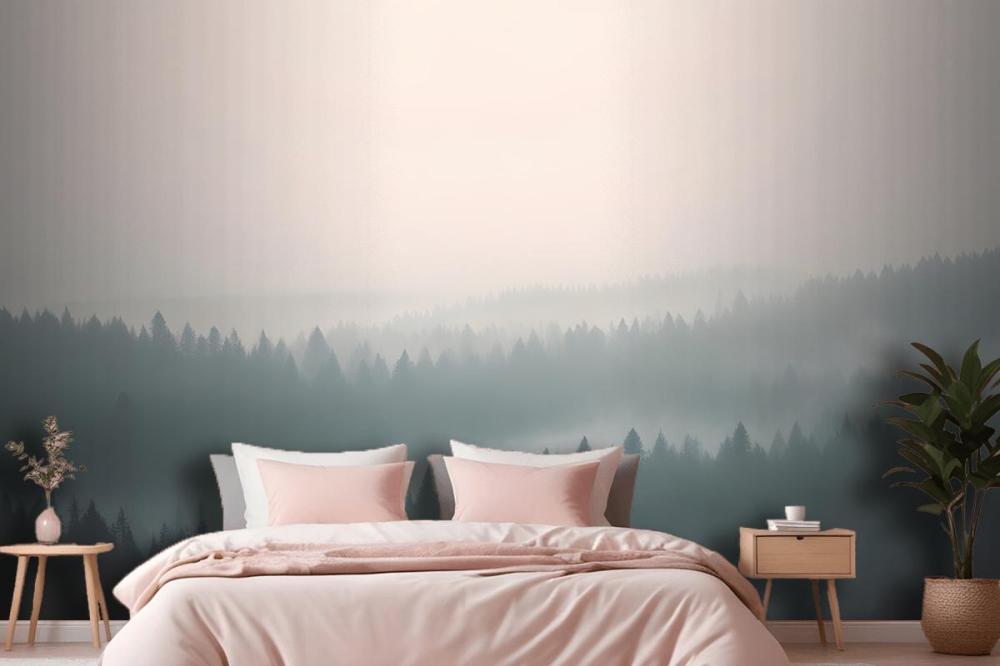 Peach & Green Pastel Ombre Forest Wallpaper Mural