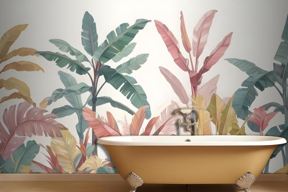 Pink & Teal Vintage Tropical Wall Mural