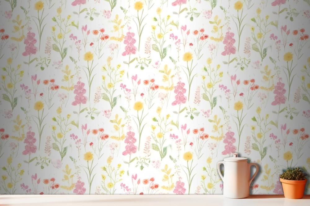 Pink Foxglove & Forget Me Not Flower Garden Wallpaper Mural
