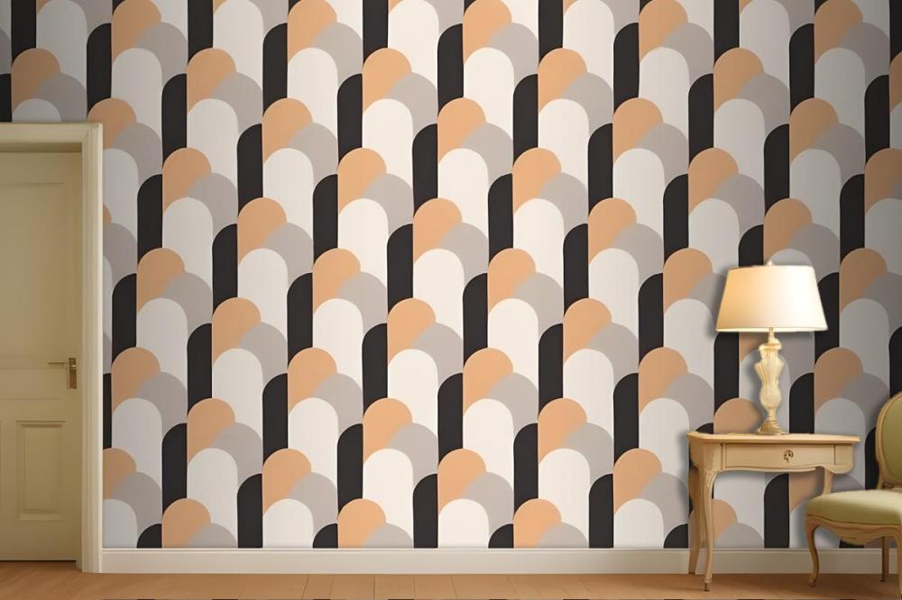 Seamless Geometric Pattern With Overlapping Semicircular Shapes In Shades Of Orange Gray And Black Wallpaper Mural