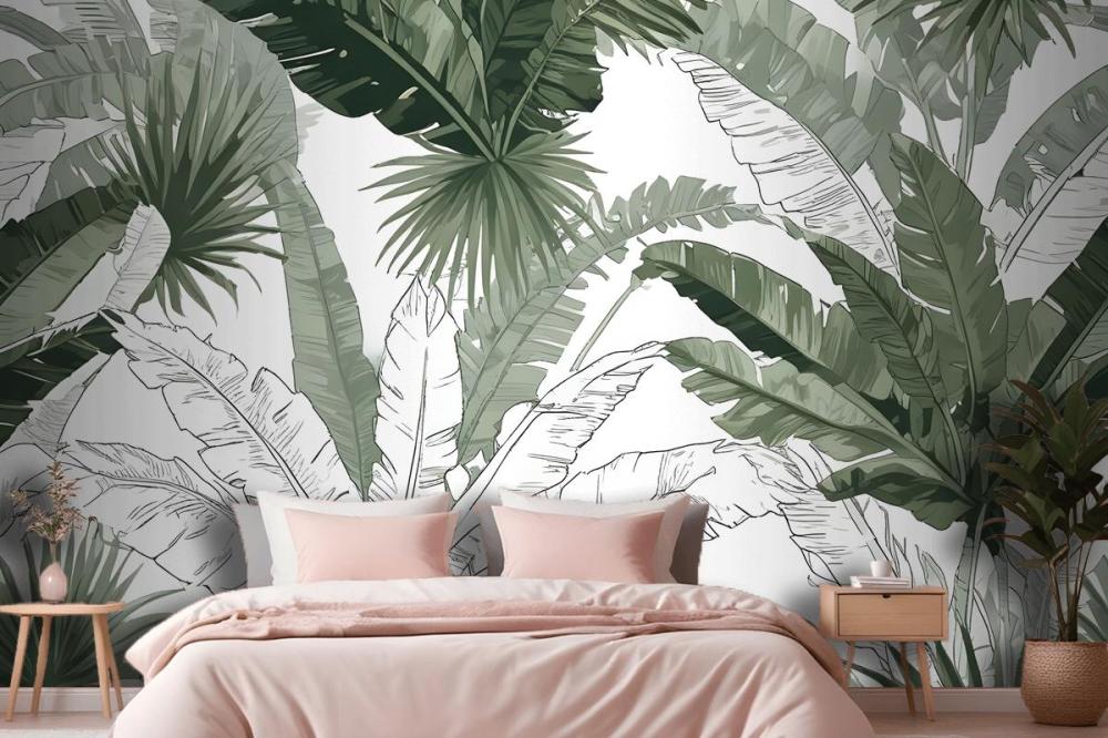 Seamless Pattern With Large Tropical Leaf Bedroom Wallpaper Mural