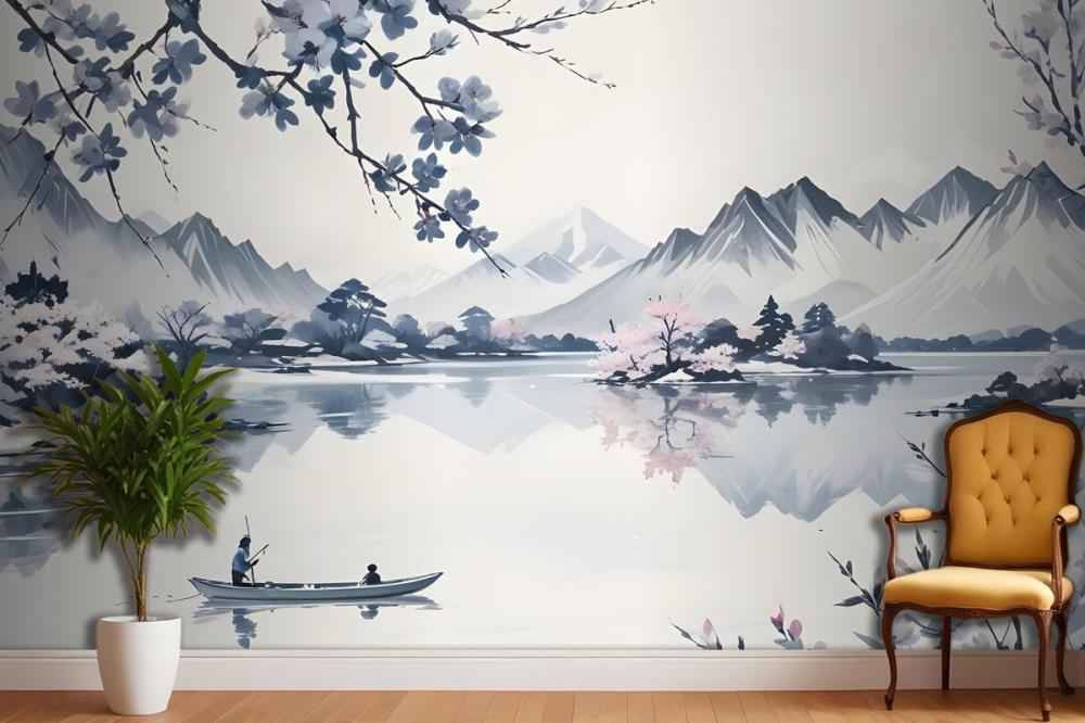 Serene Landscape With Snowcapped Mountains Reflected In A Calm Lake Wallpaper Mural