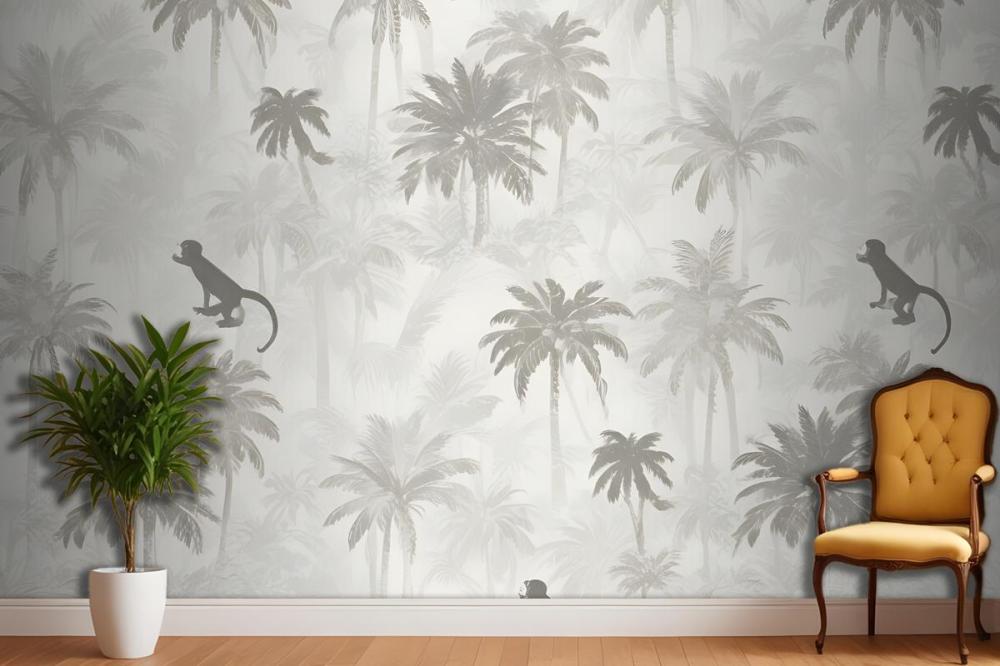 Sophisticated Minimal Jungle Animals Pattern Wallpaper Mural