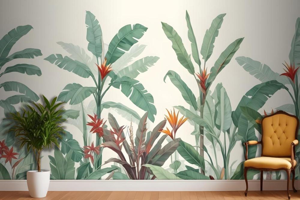 Tropical Jungle Scene With Lush Green Foliage Wallpaper Mural