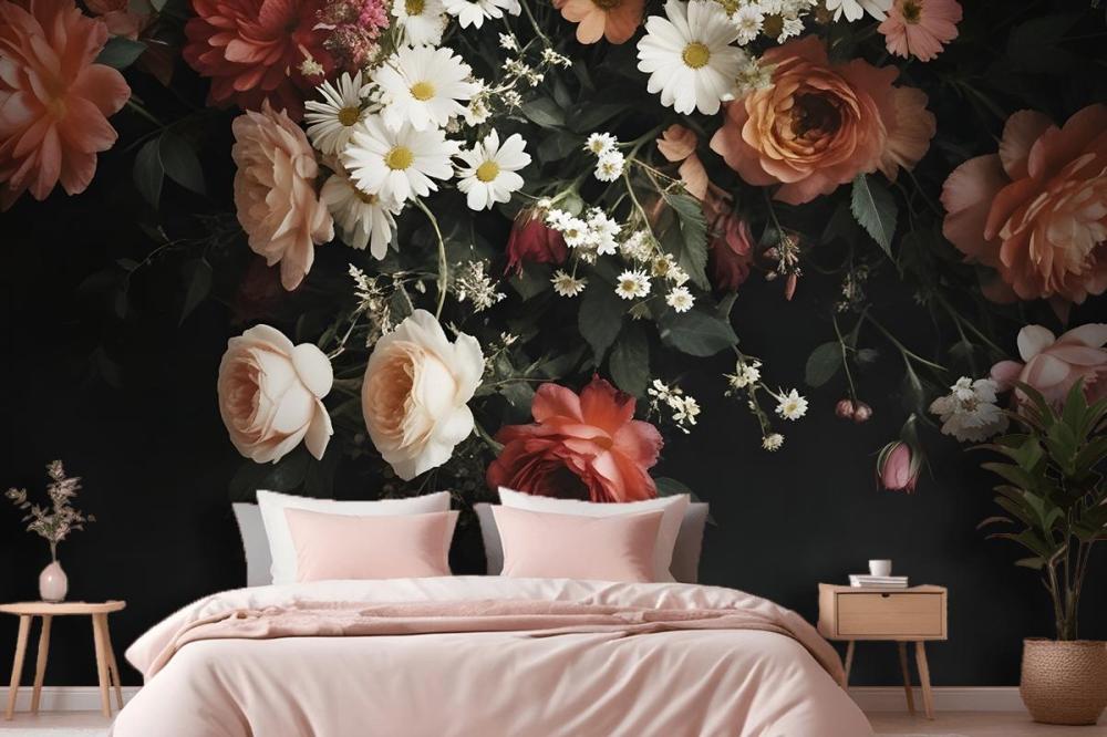 Vintage A Bouquet Of Vibrant Flower Bedroom Wallpaper Mural