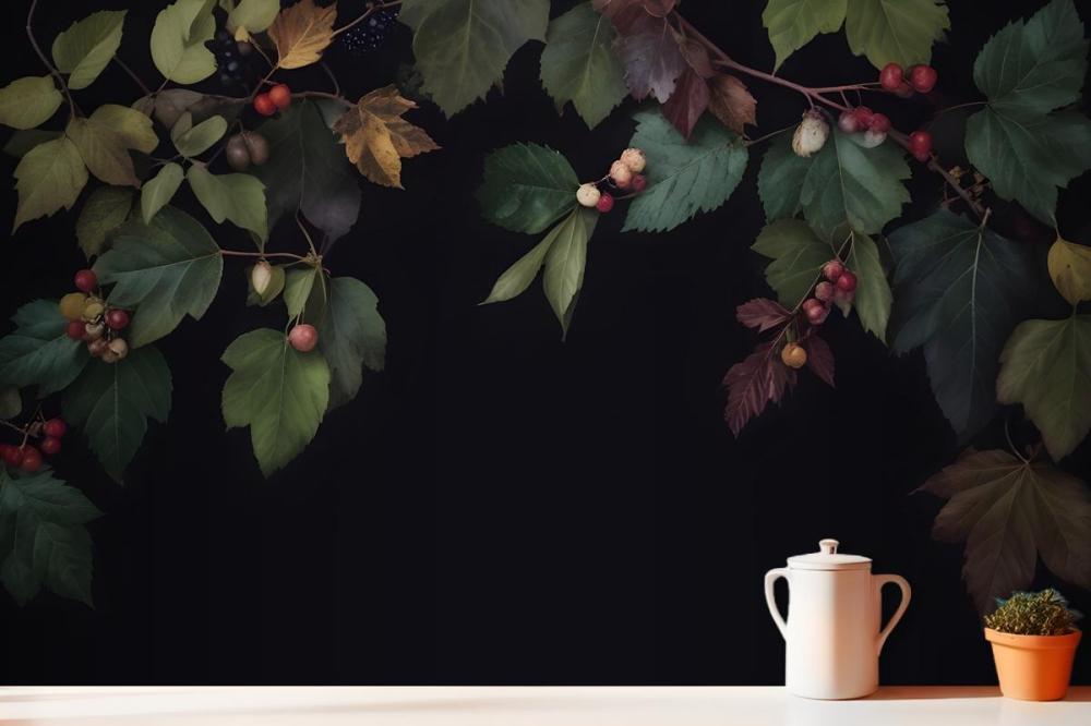 Vintage Dark Botanical Fig Tree Wallpaper Mural