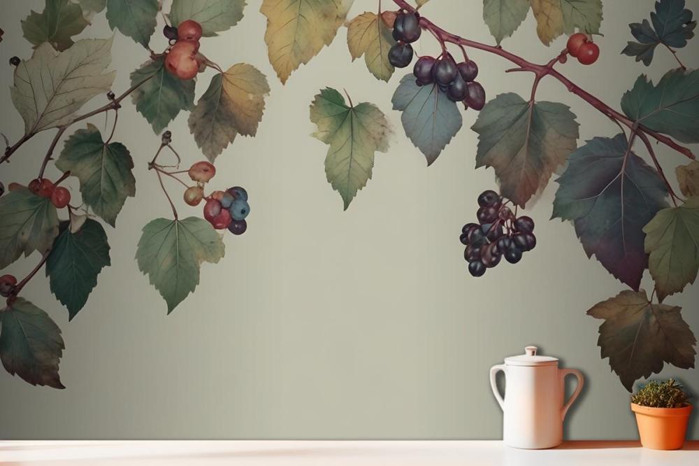 Vintage Green Botanical Fig Tree Wallpaper Mural