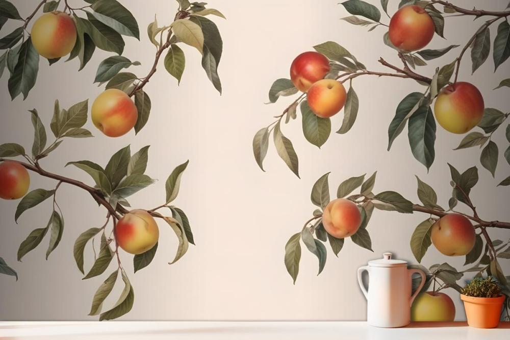Vintage Neutral Botanical Peach Tree Wallpaper Mural