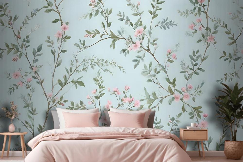 Watercolor Chinoiserie Floral Peony Blossom Wallpaper Mural