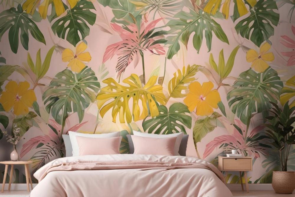 Watercolor Colorful Summer Tropical Leaf Wallpaper Mural