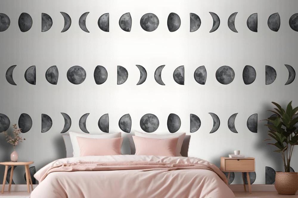 Watercolor Fullmoon Crescent Pattern Wallpaper Mural