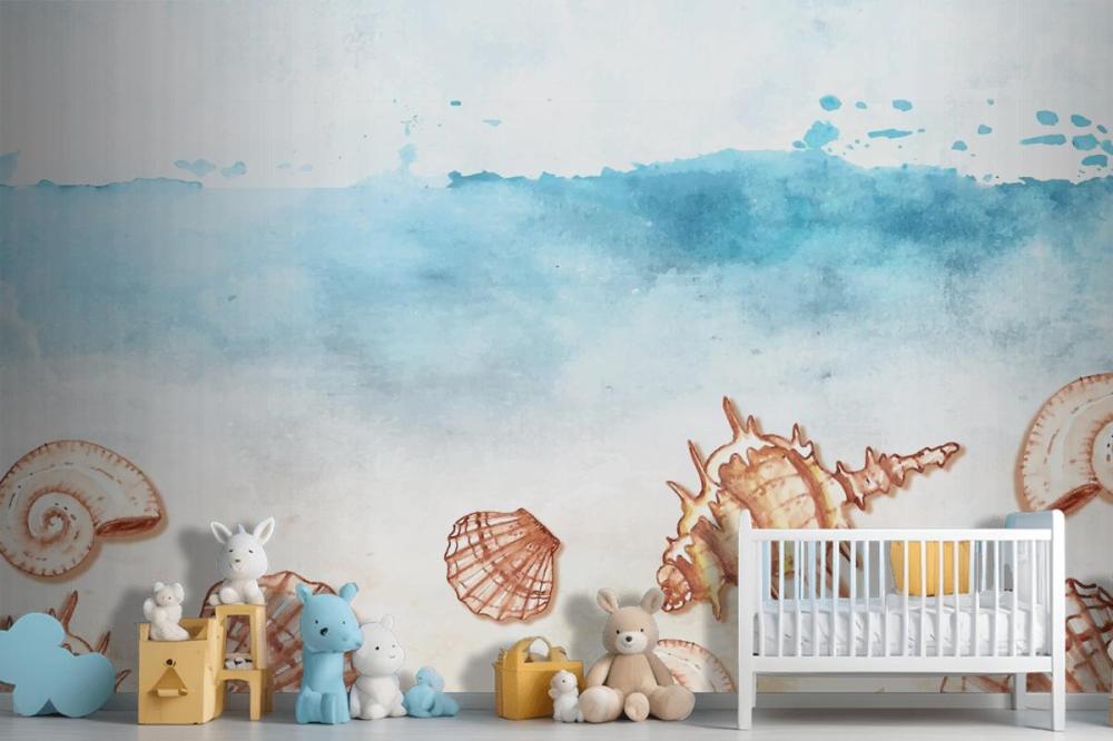 Watercolor Summer Background With Shells Wallpaper Mural