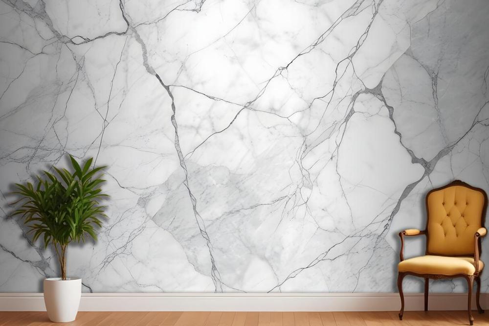 White Marble Texture With Gray Veins Wallpaper Mural