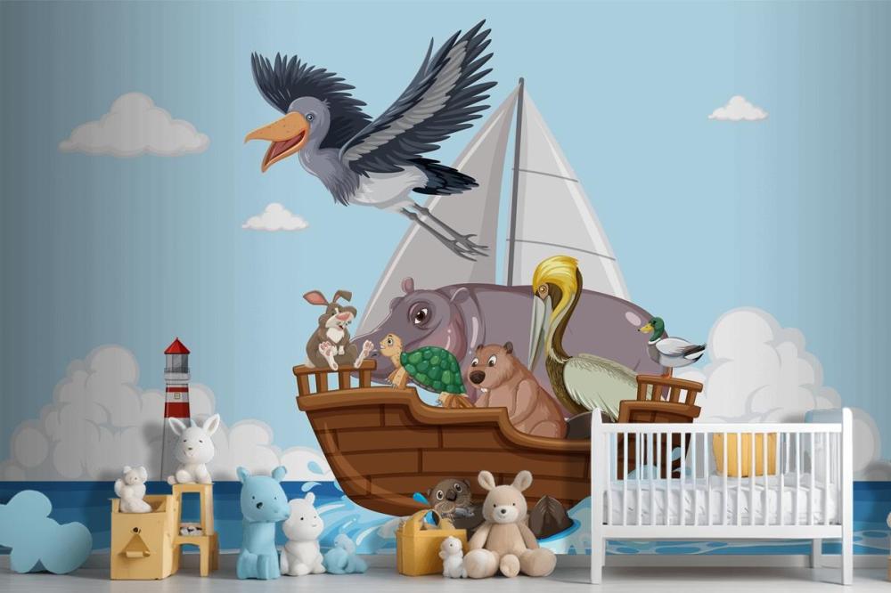 Wild Animals On A Boat Wallpaper Mural