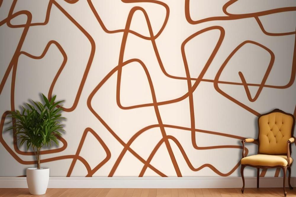 Abstract Pattern Of Organic, Curving Lines In A Warm Brown Color On A Light Wallpaper Mural