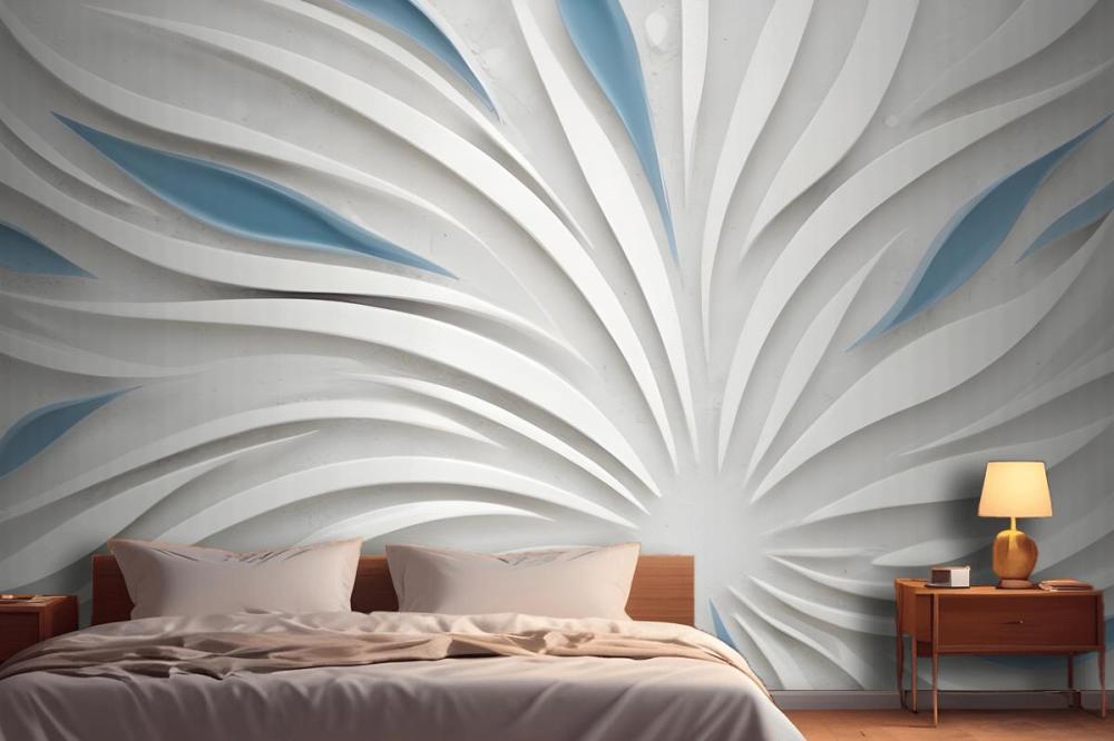 Abstract White And Blue Swirling Pattern Wallpaper Mural
