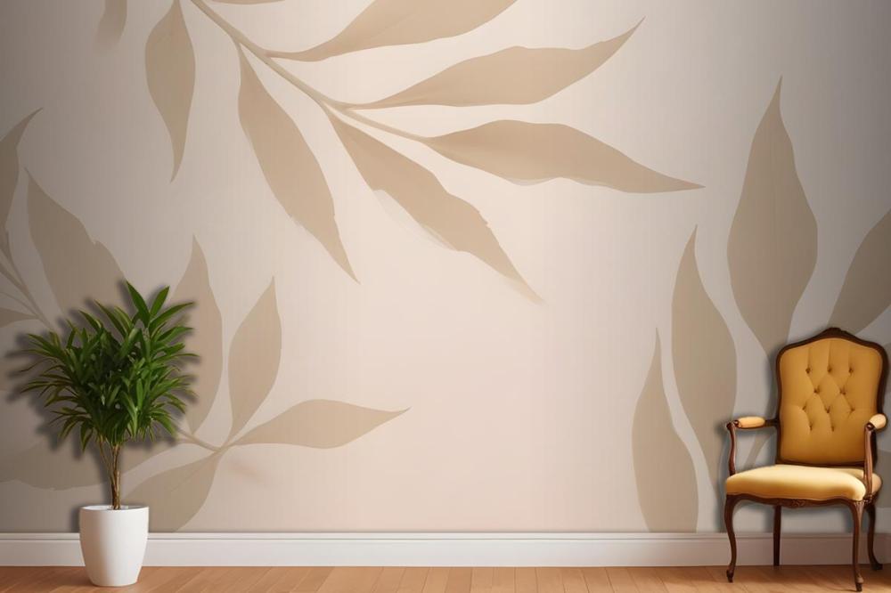 Beige Leaves On A Light Wallpaper Mural