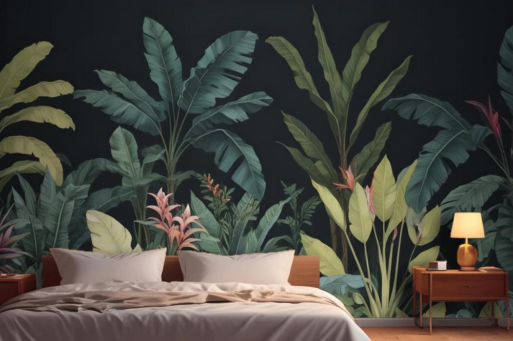 Blue & Green Dark Tropical Wall Mural