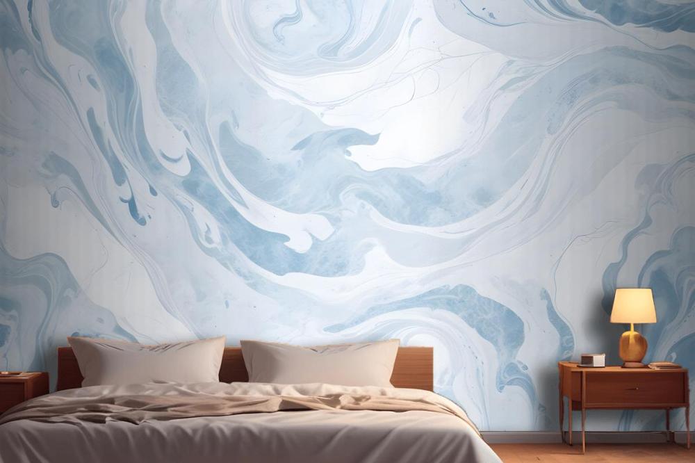 Blue & White Marbleized Wallpaper Mural