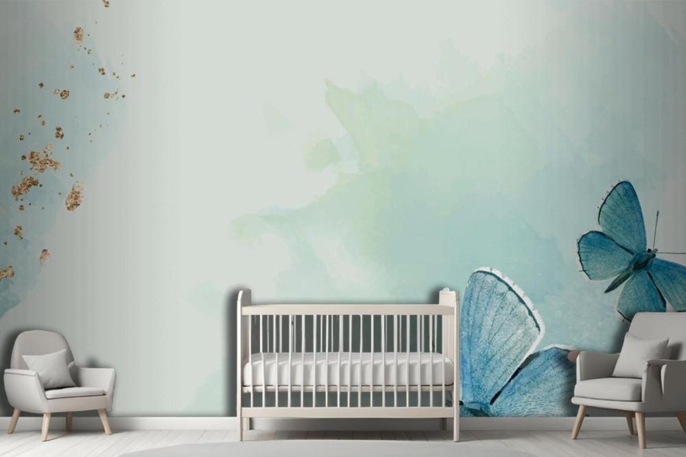 Blue Butterflies Patterned Background Wallpaper Mural