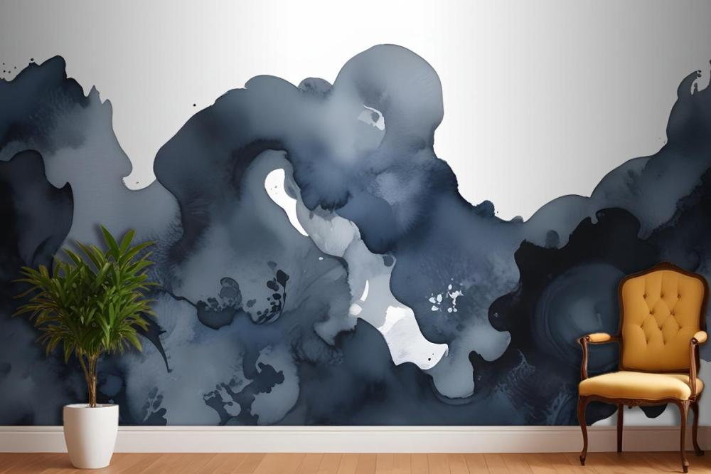 Blue Moody Abstract Watercolor Painting Wallpaper Mural
