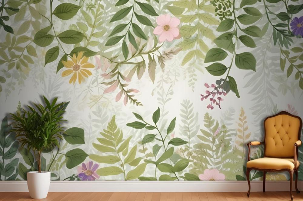 Bright Floral Garden Landscape Wallpaper Mural