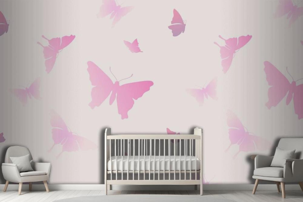 Butterfly Pattern Feminine Pink Aesthetic Wallpaper Mural