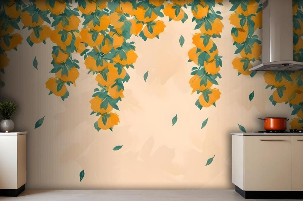 Cream & Orange Fruit Painterly Wallpaper Mural