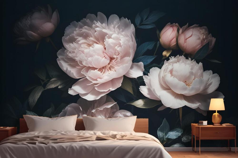 Dark Floral Peony Bouquet Wallpaper Mural