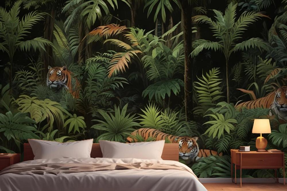 Dark Tropical Trees With Leopards Wallpaper Mural