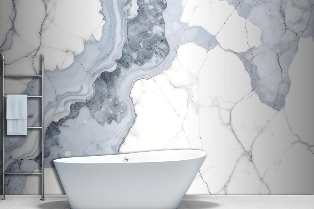 Deep Blue Clouded Marble Wallpaper Mural