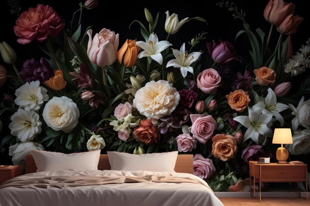 Dutch Dark Flowers Wallpaper Mural