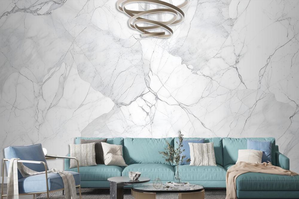 Elegant White Marble Texture With Intricate Gray Veining Wallpaper Mural