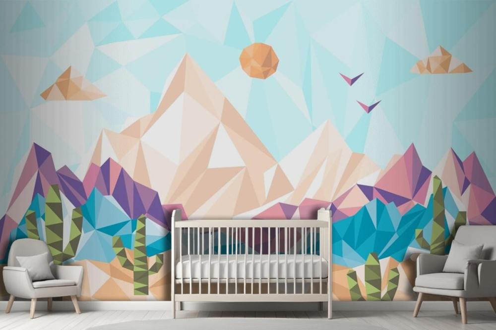 Flat Design Low Poly Landscape Wallpaper Mural