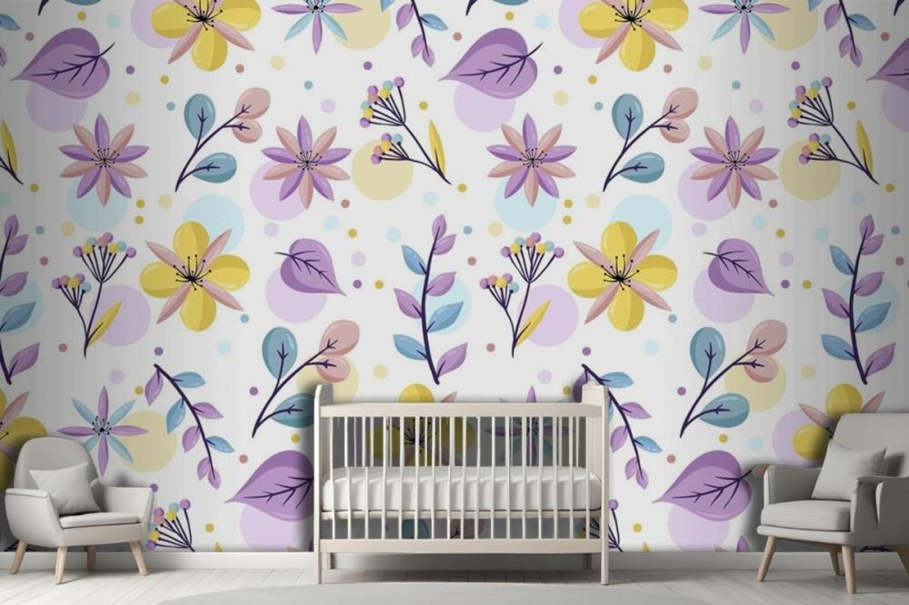 Floral Pattern With Pastel Colors Wallpaper Mural